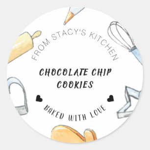 Sticker Rond Ustensiles de cuisson à l'aquarelle personnalisés