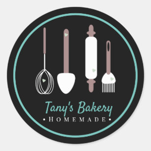 Sticker Rond Ustensiles de pâtissier Logo de gâteau Boulangerie