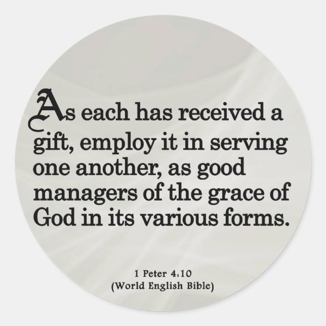 Sticker Rond Utilisation des dons de Dieu 1 Pierre 4:10 (Devant)