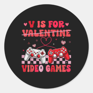 Sticker Rond V Est Pour Jeux Vidéos Valentine Gamer Valentines