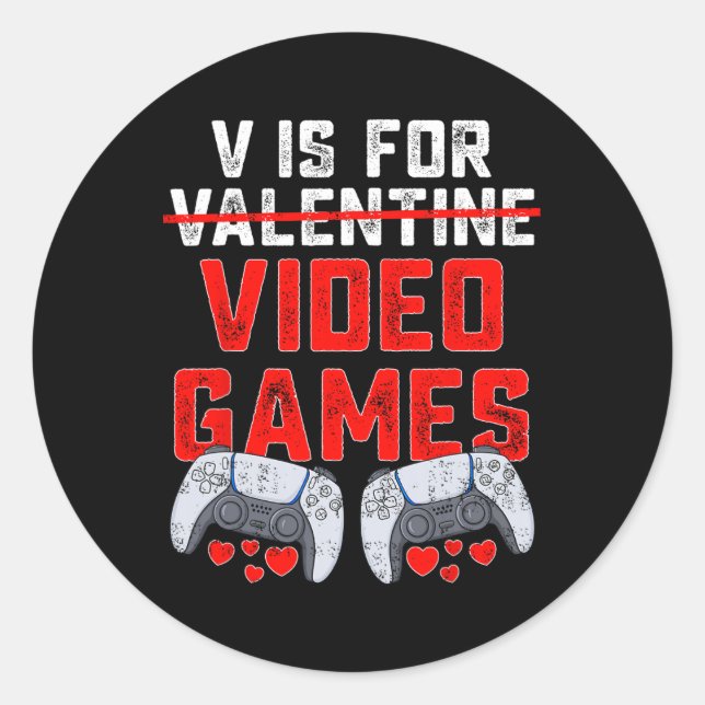 Sticker Rond V Est Pour Jeux Vidéos Valentines Jour Fun Boys En (Devant)