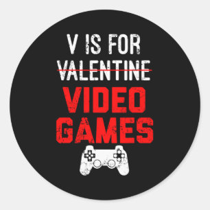 Sticker Rond V est pour la Saint-Valentin jeux vidéo Gamer Boy