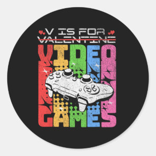 Sticker Rond V est pour les jeux vidéo drôle valentines day gam