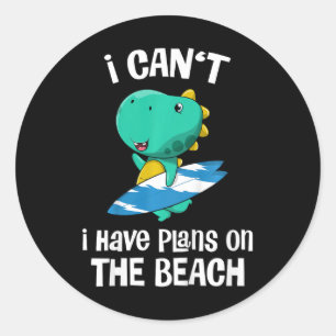 Sticker Rond Vacances à la plage de dinosaures drôles pour enfa