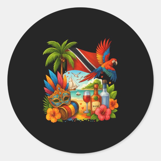 Sticker Rond Vacances aux Caraïbes à Trinité-et-Tobago Drapeau  (Devant)