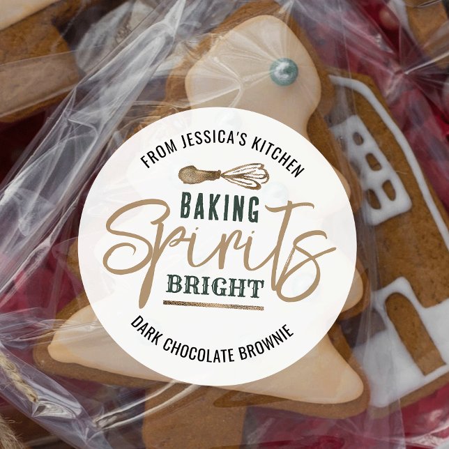 Sticker Rond Vacances Baking Spirits Bright Cookie Exchange Gol (Spread the festive cheer with these modern gold glitter effect baking spirits bright labels)