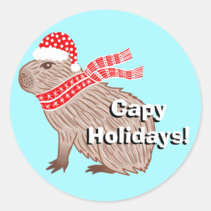 Sticker Rond Vacances Capy Funny Capybara Noël