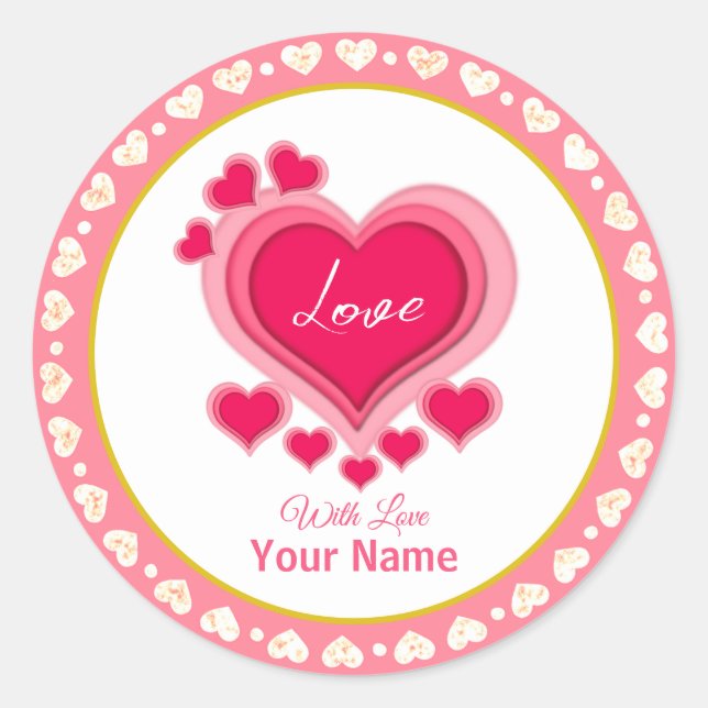 Sticker Rond Vacances de coeurs roses romantiques (Devant)