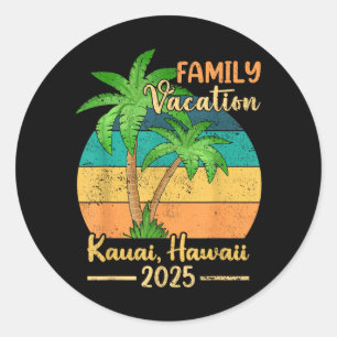 Sticker Rond Vacances de famille à la plage à Kauai Hawaï 2025