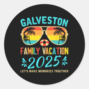 Sticker Rond Vacances de famille vintage Galveston Beach 2025 T
