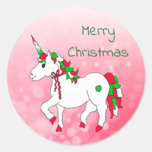 Sticker Rond Vacances de fête de licorne de Joyeux Noël