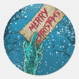 Sticker Rond Vacances de Joyeux Noël de zombi
