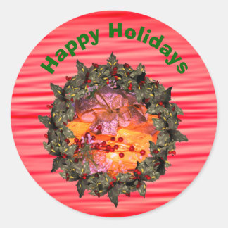Sticker Rond Vacances de Noël de Bow Holly Wreath
