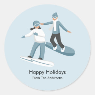 Sticker Rond Vacances de Noël en famille d'hiver