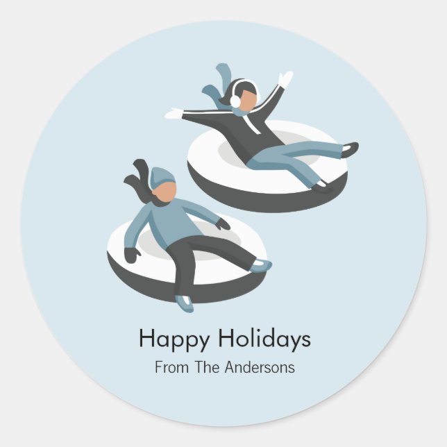 Sticker Rond Vacances de Noël en famille d'hiver (Devant)