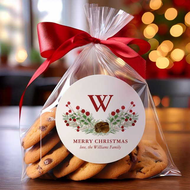 Sticker Rond Vacances de Noël Monogrammé (Créateur téléchargé)