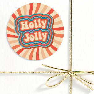 Sticker Rond Vacances de Noël rétro Holly Jolly Typographie