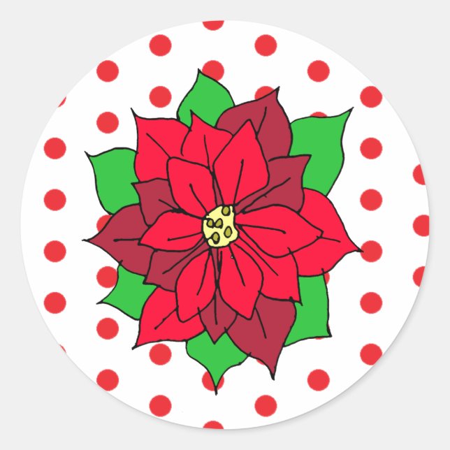 Sticker Rond Vacances de Noël Rouge Poinsettia (Devant)