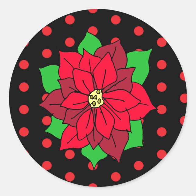 Sticker Rond Vacances de Noël Rouge Poinsettia (Devant)