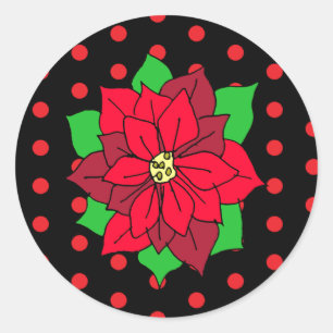 Sticker Rond Vacances de Noël Rouge Poinsettia