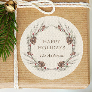 Sticker Rond Vacances de Noël Russe Pinecone Wreath