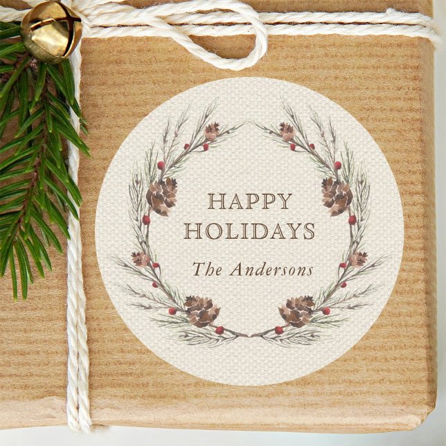 Sticker Rond Vacances de Noël Russe Pinecone Wreath (Créateur téléchargé)