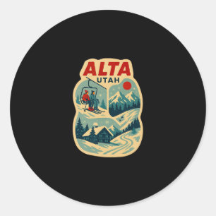 Sticker Rond Vacances de ski vintage à Alta Utah Souvenir de vo