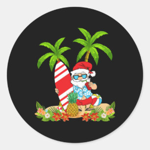 Sticker Rond Vacances d'été de Noël de surf de Santa en juillet