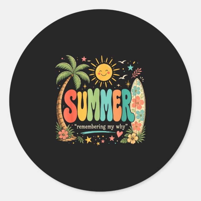 Sticker Rond Vacances d'été drôles plage tropicale soleil (Devant)