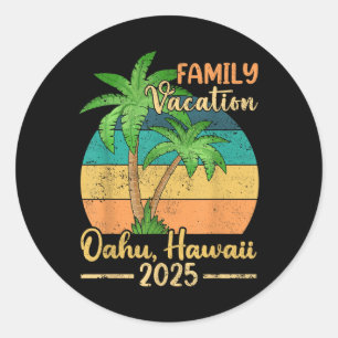 Sticker Rond Vacances d'été en famille à la plage à Oahu Hawaii