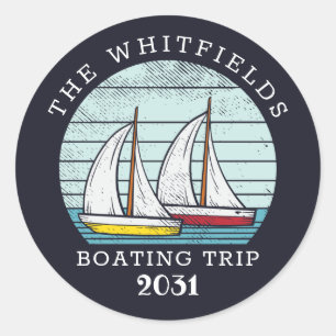 Sticker Rond Vacances d'été en famille sur un bateau à voile pe