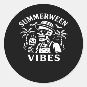 Sticker Rond Vacances d'été Summerween Vibes Skeleton Hallowee