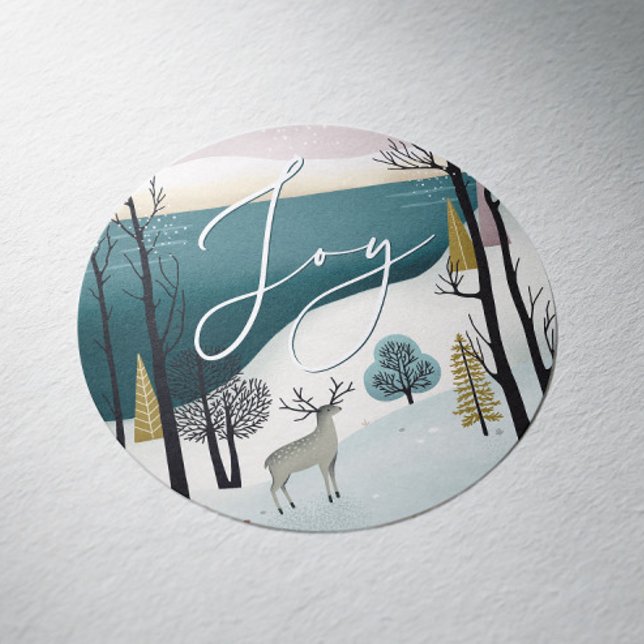 Sticker Rond Vacances d'hiver cosy dans la nature | Joy Script  (Créateur téléchargé)