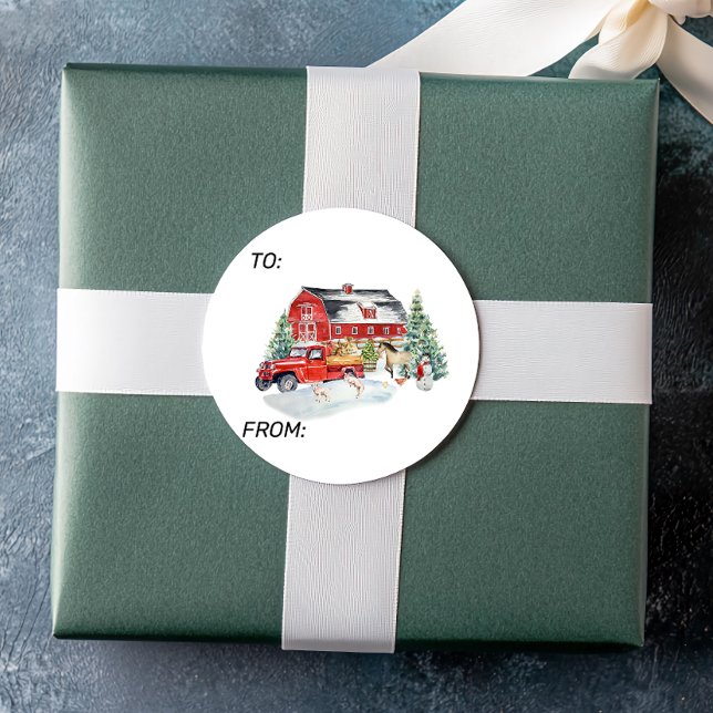 Sticker Rond Vacances d'hiver Grange Animaux de ferme (Créateur téléchargé)