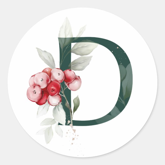 Sticker Rond Vacances d'hiver MONOGRAMME baie de poinsettia rou (Devant)