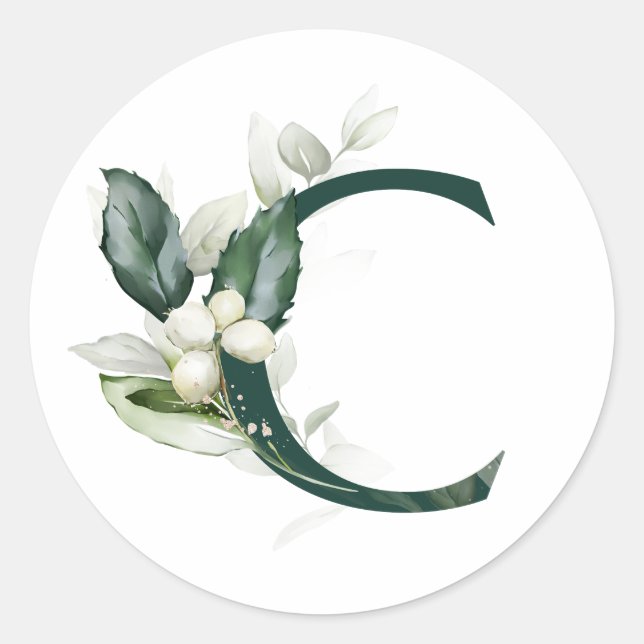 Sticker Rond Vacances d'hiver MONOGRAMME baies blanches (Devant)