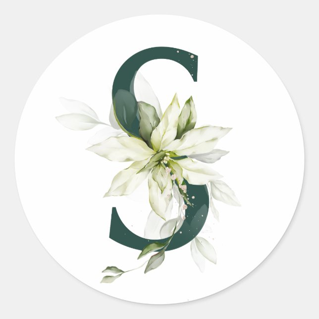 Sticker Rond Vacances d'hiver MONOGRAMME poinsettia blanc  (Devant)