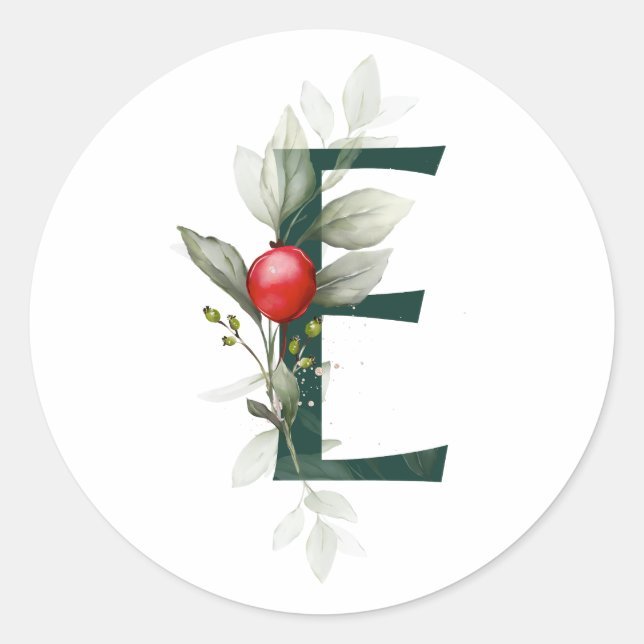 Sticker Rond Vacances d'hiver MONOGRAMME poinsettia rouge baies (Devant)