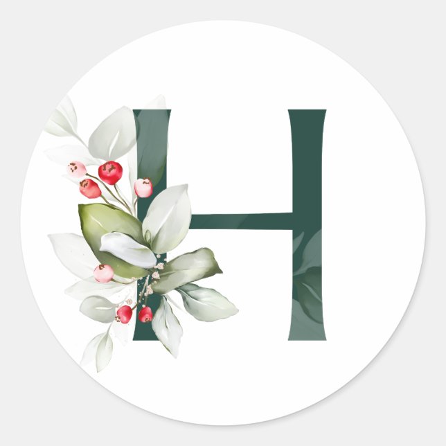 Sticker Rond Vacances d'hiver MONOGRAS roux poinsettia baies C (Devant)