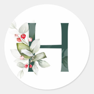 Sticker Rond Vacances d'hiver MONOGRAS roux poinsettia baies C