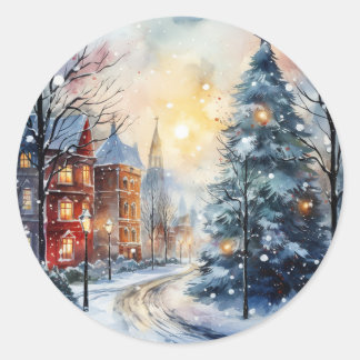 Sticker Rond Vacances d'hiver Noël blanc