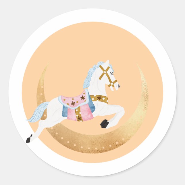 Sticker Rond Vacances d'hiver rose cheval coton (Devant)
