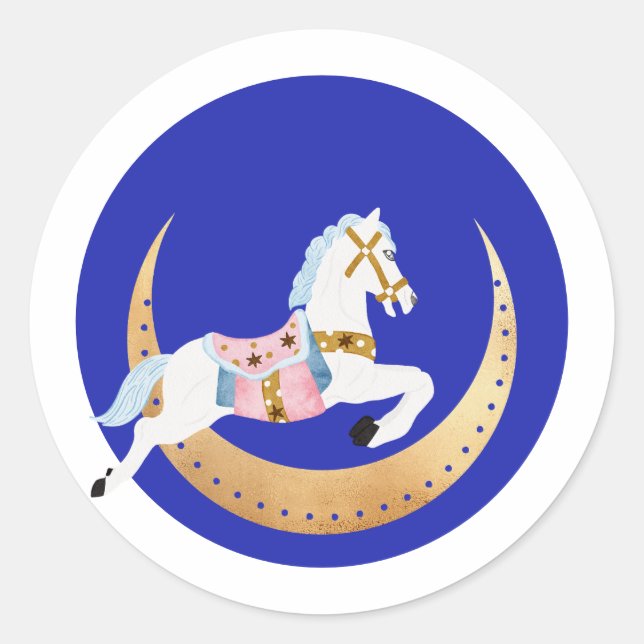Sticker Rond Vacances d'hiver rose cheval coton (Devant)