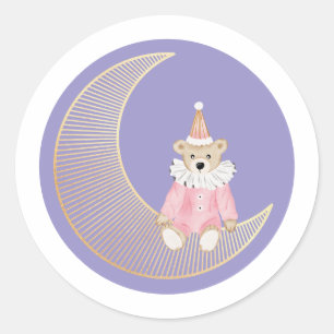 Sticker Rond Vacances d'hiver rose ours coton