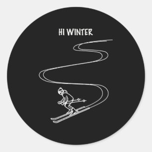 Sticker Rond Vacances d'hiver Ski Ligne Art Noël X-mas Ski