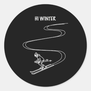 Sticker Rond Vacances d'hiver ski ligne art noël x-mas ski