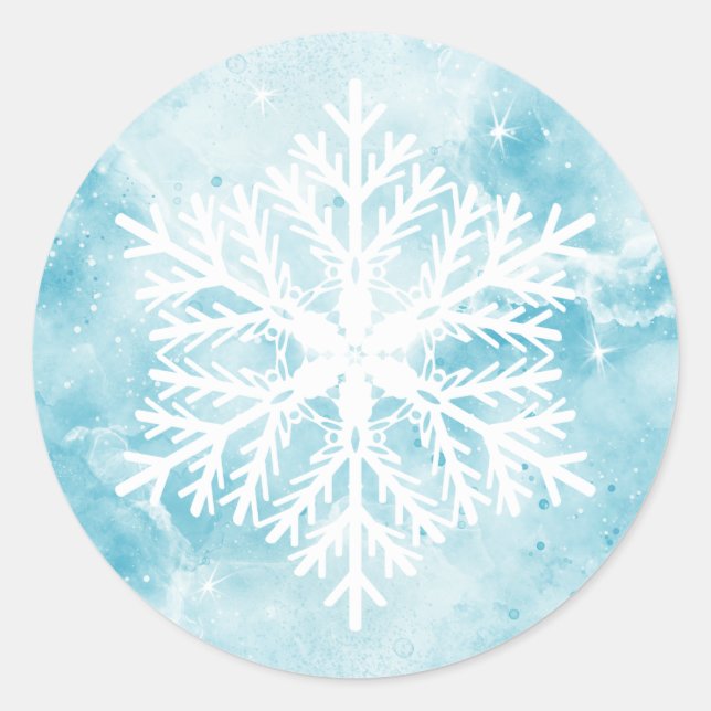 Sticker Rond Vacances d'hiver Snowflake Turquoise Bleu Noël (Devant)