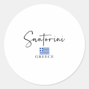 Sticker Rond Vacances Drapeau Grèce - Île Santorini