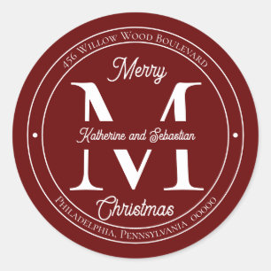 Sticker Rond Vacances Élégant Monogramme Retour Adresse Sceau