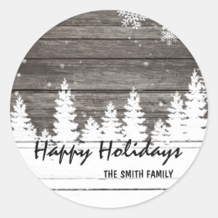 Sticker Rond Vacances en bois de Noël de brun de neige d'hiver